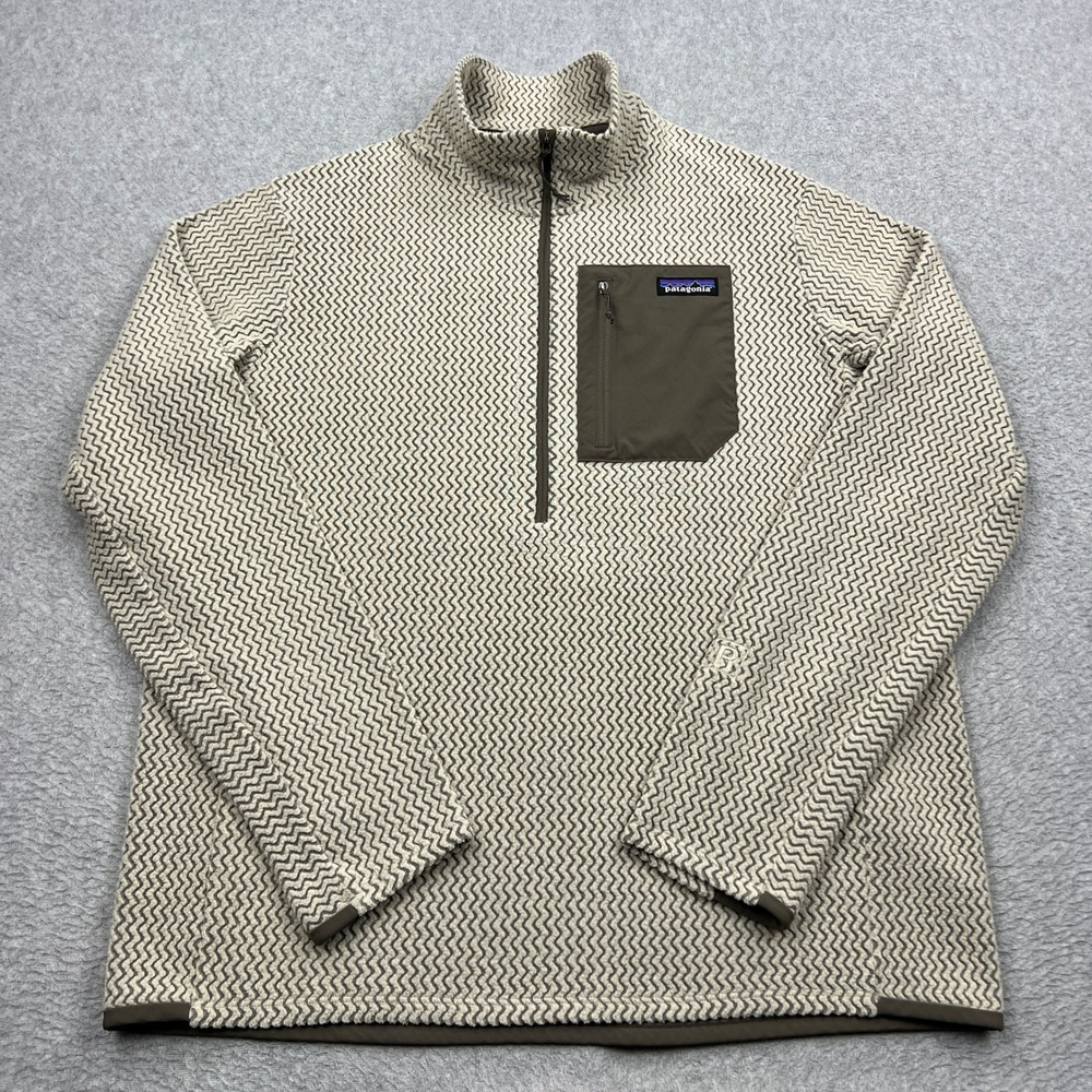 Patagonia R1 Air Fleece Zip-Neck Mens Large Pelican Tan Technical Pullover 40246